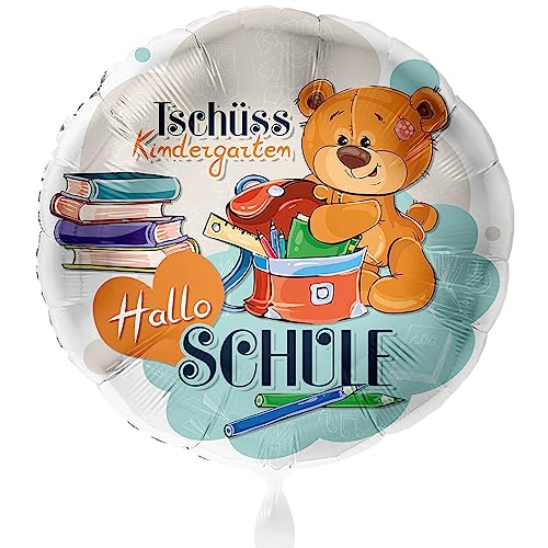 Foliennballon Schulanfang 'Hallo Schule' Luftballon Einschulung Geschenk Schulkind zum Schulstart Ballon Schulbeginn 1. Schultag - Süßer Bär, Helium geeignet von Libetui
