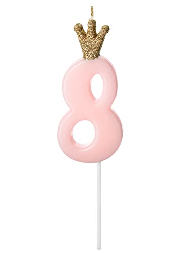 Geburtstagskerze 8 Zahlenkerze 8 Geburtstag Mädchen Kuchendeko 8. Geburtstag Torte Deko Kuchen Kerze 8 Rosa Gold 9,5cm von Libetui