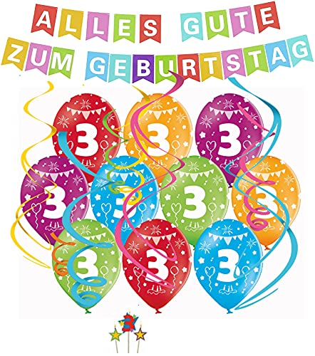 Deko 3 Geburtstag Luftballons 3 Geburtstag Kinder bunte Partykette Geburtstag Deko Spirale Kerze 3. Geburtstag von Libetui