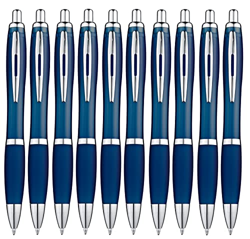 Libetui 10 Stück ergonomische Kugelschreiber Blau blauschreibend rutschfeste Griffzone Großraumine Blau Kuli Haushalt Büro Praxis Schule Gehäuse Dunkelblau von Libetui