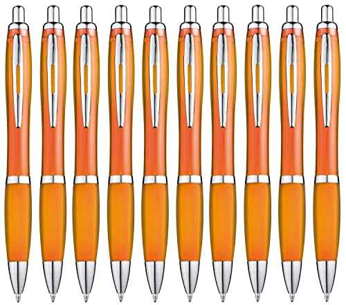 Libetui 10 Stück ergonomische Kugelschreiber orange rutschfeste Griffzone Druckkugelschreiber Orange Großraumine Blauschreibend Gehäuse Orange von Libetui