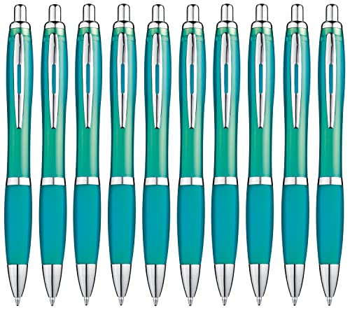 Libetui 10er Pack ergonomische Kugelschreiber rutschfeste Griffzone Großraumine blauschreibend 10 Kulis für Büro Haushalt Praxis Schule Gehäuse Türkis von Libetui