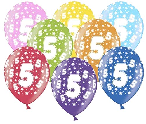 10 kunterbunte Luftballons 5. Geburtstag Ballons 5 Geburtstag Made in EU Metallic 30cm Luftballon 5. Geburtstag Junge Mädchen Ballon Zahl 5 von Libetui