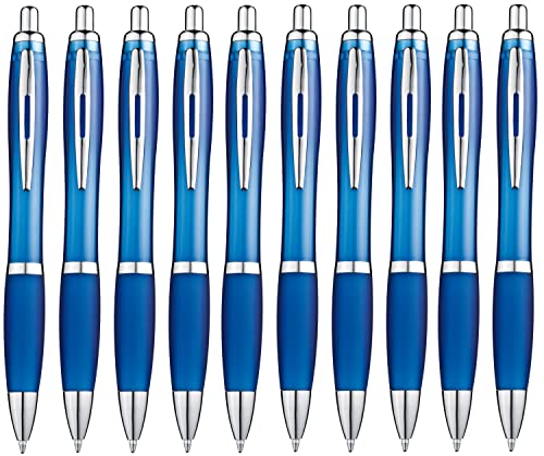 Libetui 10er Pack ergonomische Kugelschreiber Blau blauschreibend rutschfeste Griffzone Großraumine Blau Kuli Haushalt Büro Praxis Schule Kulis Blau von Libetui