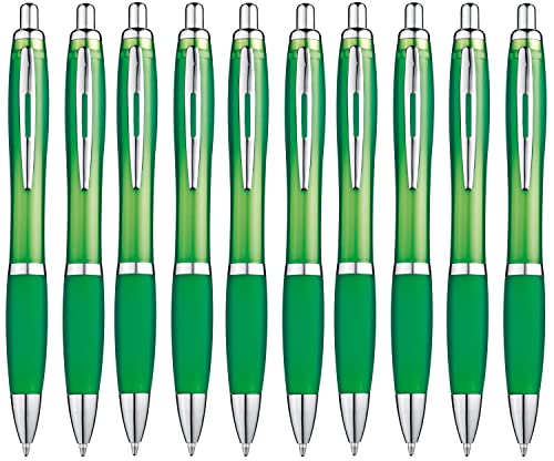 Libetui 10er Pack ergonomische Kugelschreiber Grün Kuli Blaue Mine rutschfeste Griffzone grüne Druckkugelschreiber Großraumine Blau Kulis Grün von Libetui