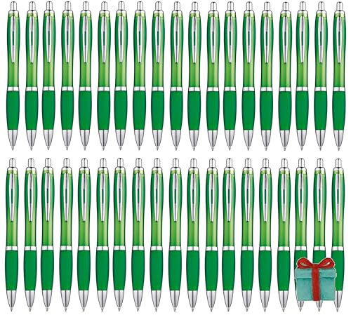 Libetui 52er Set ergonomische Kugelschreiber Grün rutschfeste Griffzone Großraumine Tinte Blau Druckkugelschreiber Kuli Büro Haushalt Praxis grüne Kulis von Libetui