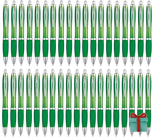 Libetui 50er Set ergonomische Kugelschreiber Grün rutschfeste Griffzone Großraumine Tinte Blau Druckkugelschreiber Set 50 Stück grüne Kulis Büro Haushalt Praxis grüne Kuli von Libetui