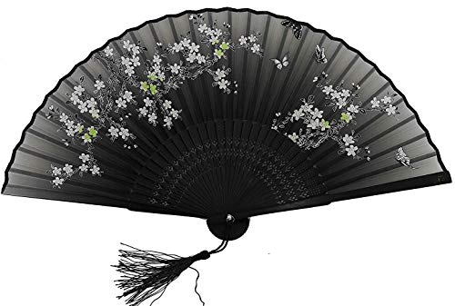 Libetui Handfächer Vintage Japan Stil Fächer Sakura aus Bambus und Stoff Dekofächer Wanddeko Kostüm Theater Sommer Feste Party Hochzeit Deko Geschenkbox Fächer Schwarz Libetui Handfächer Vintage Japan Stil Fächer Sakura aus Bambus und Stoff Dekofächer Wanddeko Kostüm Theater Sommer Feste Party Hochzeit Deko Geschenkbox Fächer Schwarz von Libetui