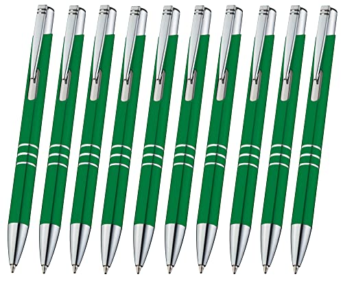 Libetui Pack 10 hochwertige Kugelschreiber Metall Metallkugelschreiber Druckkugelschreiber, auswechselbare Großraum-Mine blauschreibend Kuli Büro Haushalt Praxis Grün von Libetui