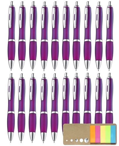 Libetui Pack 20 ergonomische Kugelschreiber Violett rutschfeste Griffzone Großraumine Gehäuse Lila Druckkugelschreiber blauschreibend Kulis für Büro Schule Zuhause, mit Haftstreifen von Libetui