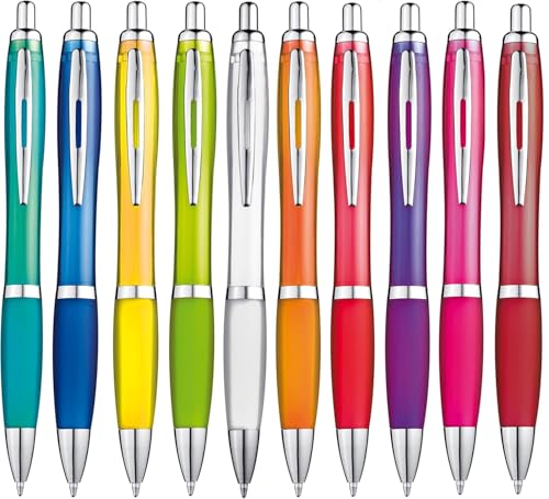 Libetui Set 10 Stück ergonomische Kugelschreiber bunte Farben Druckkugelschreiber Büro Schule Haushalt Großraummine blauschreibend von Libetui