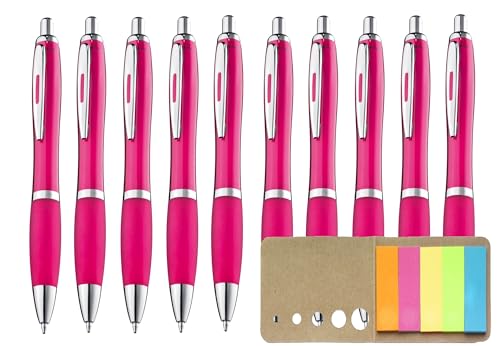 Libetui Set 10 ergonomische Kugelschreiber Rosa Druckkugelschreiber pinke Kulis rutschfeste Griffzone Großraumine Büro Haushalt Praxis blauschreibend Kuli Pink, mit bunten Haftstreifen von Libetui