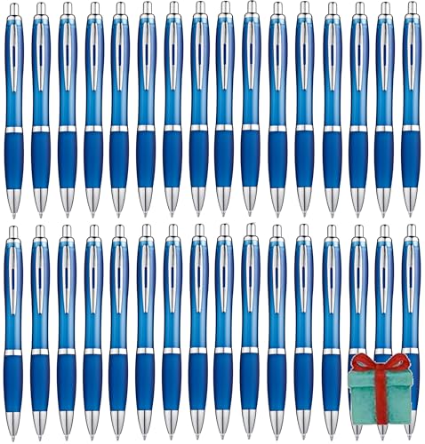 Libetui Set 52er ergonomische Kugelschreiber Blau Druckkugelschreiber Blaue Großraummine Kulis Büro Praxis Uni Haushalt Kuli Set 50 +2 Kugelschreiber Blau von Libetui