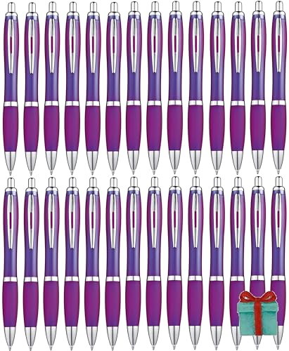 Libetui Set 52er ergonomische Kugelschreiber Lila Druckkugelschreiber Blaue Großraummine Kulis Büro Praxis Uni Haushalt Kuli Set 50 +2 Kugelschreiber Lila Violet von Libetui