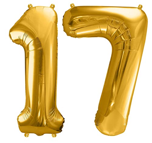 Luftballon 17. Geburtstag goldener Ballon 17 Größe XXL 86cm-100cm Deko 17. Geburtstag Junge Mädchen Geburtstag 17 Jahre Folienballon 17 Gold von Libetui