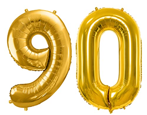 Luftballon 90. Geburtstag Gold Folienballon XXL Größe 86cm-100cm Metallic Dekoballon Deko Jubiläum 90 Jahre Folienluftballon Zahl von Libetui