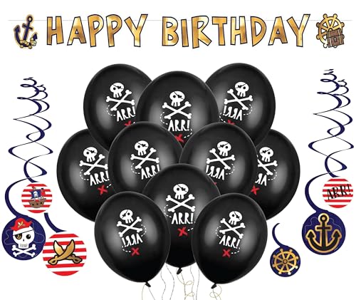 Piraten Schatzsuche Deko-Set Geburtstag Kinder Party Piraten Deko Dekogirlande Deckenhänger Luftballons Mottoparty von Libetui