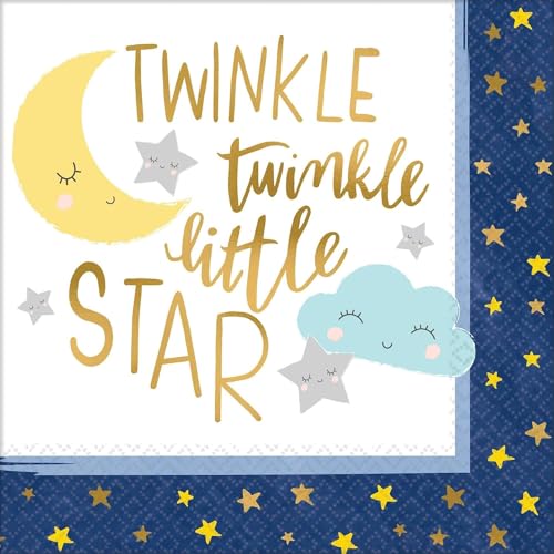 Libetui 16 stück 3-lagig 33x33cm Baby-Party-Servietten, Weiß, Blau, Papier von Libetui
