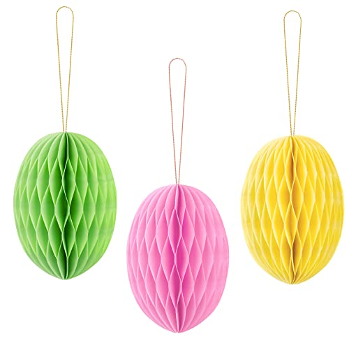 Set 3er Bunte Ostereier Osterdeko Wabenbälle aus Pappe Bunte Waben-Deko zum Hängen bute Eier Rosa Gelb Grün 12cm groß von Libetui