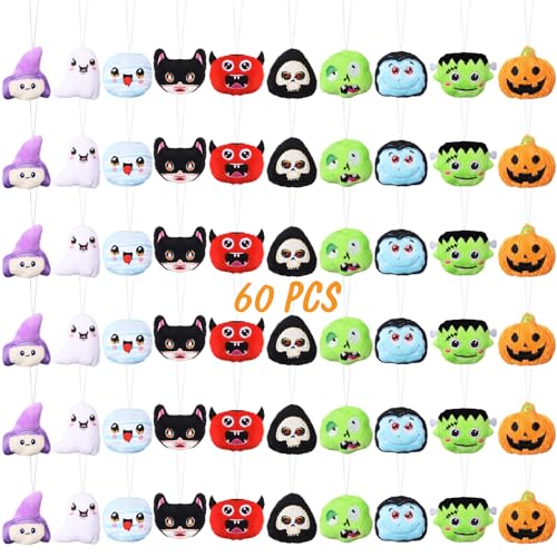Libima 60-teiliges Halloween-Plüschtier, Großpackung, Mini-Plüschtiere, Halloween-Plüsch-Schlüsselanhänger-Set für Süßes oder Saures, Karneval, Geburtstag, Party, Geschenke, Klassenzimmerpreise von Libima