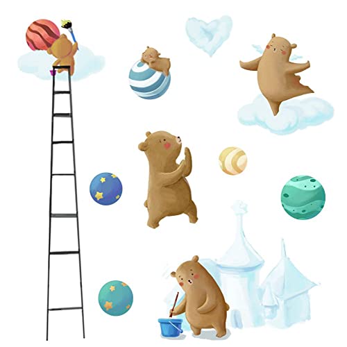 Lichi Cartoon-Bär-Wandaufkleber, für Jungen und Mädchen, Wolkenschloss Malerei, Dekoration, abziehen und aufkleben, Kindergarten Hintergrund, selbstklebende abnehmbare Tapete, Stillraum, Kinderzimmer Lichi Cartoon-Bär-Wandaufkleber, für Jungen und Mädchen, Wolkenschloss Malerei, Dekoration, abziehen und aufkleben, Kindergarten Hintergrund, selbstklebende abnehmbare Tapete, Stillraum, Kinderzimmer von Lichi