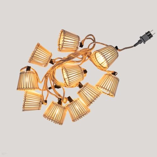 LED Außenlichterkette mit Stecker 5m lang + 3m Kabel IP44 2200 K Bambus Schirme Lichterkette außen Garten Terrasse Balkon Beleuchtung von Licht-Erlebnisse