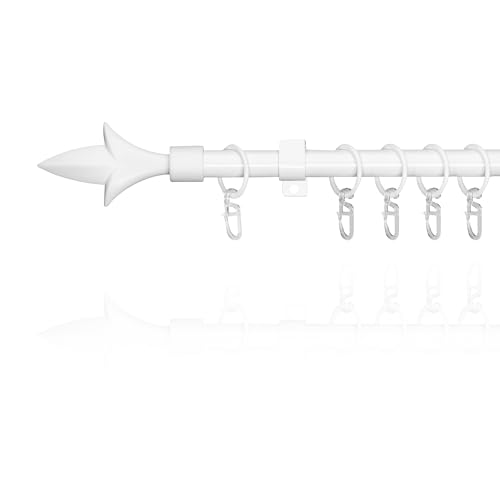 Lichtblick Gardinenstange Lilie, 16 mm, ausziehbar, 1 läufig, 130-240 cm Länge, inklusive Wandhalter und Ringe mit Faltenleghaken Weiß von Lichtblick
