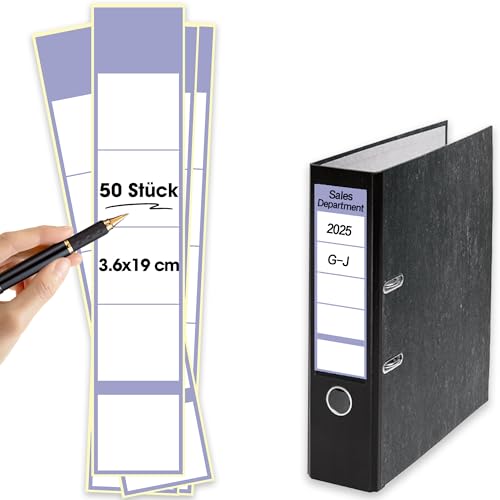 50 Stück Ordnerrücken-Etiketten Selbstklebend Breit 3.6 x 19cm für 5 cm Breite Aktenordner - Büro-Organisation (Violett) von Lichtfroh
