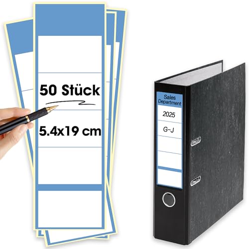 50 Stück Ordnerrücken-Etiketten selbstklebend Breit 5.4 x 19cm für 8 cm breite Aktenordner - Büro-Organisation (Blau) von Lichtfroh