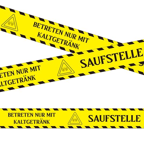 Lichtfroh Lustiges „Saufstelle“-Absperrband 30 m – Neon-Flatterband für Malle, JGA, Festival & Geburtstag – Bierparty-Deko, Camping-Gadget, Trinkspiel-Zubehör von Lichtfroh