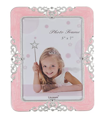 Unbekannt L&T Bilderrahmen aus Emaille mit versilberten Schmucksteinen, Vintage-Stil, Rosa Vintage 5x7 Inch Rose Unbekannt L&T Bilderrahmen aus Emaille mit versilberten Schmucksteinen, Vintage-Stil, Rosa Vintage 5x7 Inch Rose von Licotom