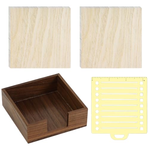 Holz-Haftnotizhalter, Notizspender, Haftnotizblock, Organizer mit 2 Notizblöcken und 1 Metallschablone für Zuhause, Büro, Schule von Licsaliwe