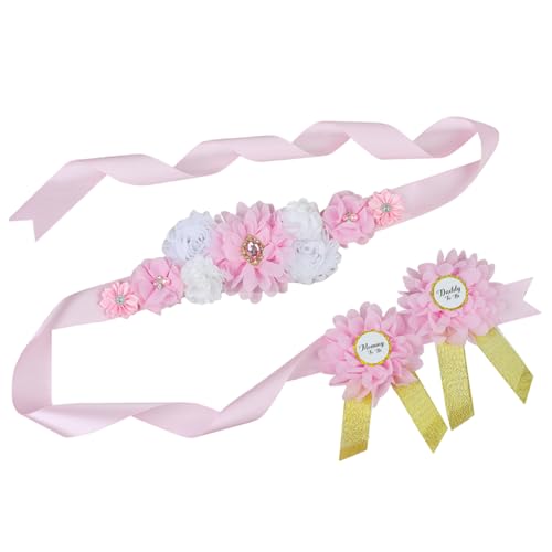 Licsaliwe Babyparty -Schärpe für Mama, Set mit niedlicher Nadel- und Blumenkrone für Schwangerschaftsrequisiten, Andenkengeschenke von Licsaliwe
