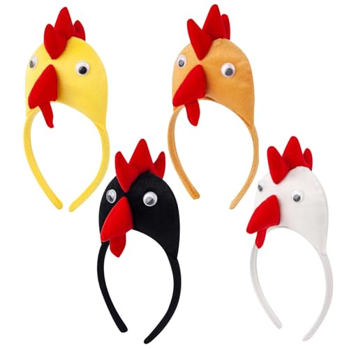 Licsaliwe Chicken Hair Hoop, 4pcs Rooster Stirnband, Neuheit Animal Chick Dekoration für Halloween Kostüm Holiday Party Geburtstagsfeier Cosplay von Licsaliwe