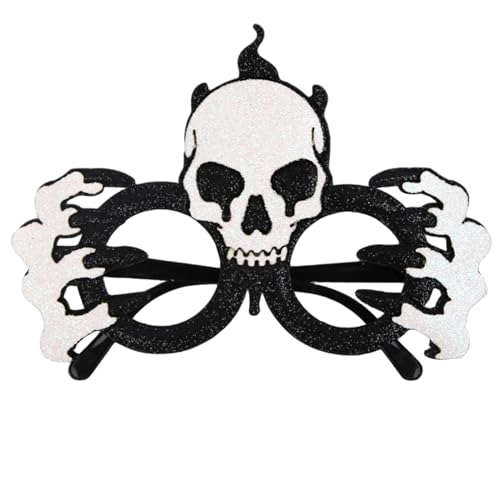Licsaliwe Halloween-Brille Brillengestell mit glitzerndem Totenkopf und Handskelett und flexiblem Bügel Halloween-Partygeschenke für Cosplay Foto-Requisiten Weiß von Licsaliwe