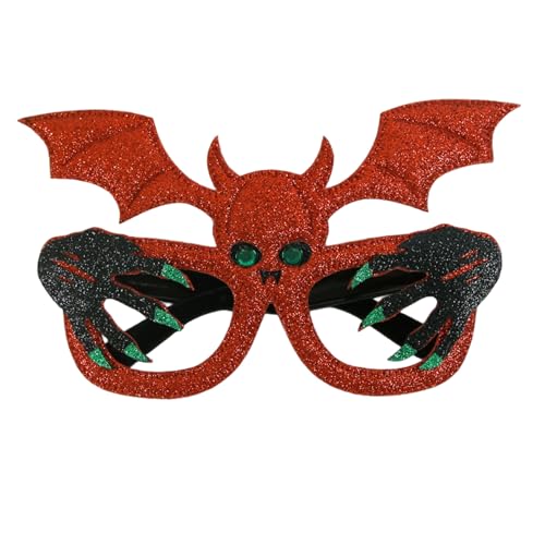Licsaliwe Halloween-Brille glitzernde Fledermaus-Teufel-Brillenfassung mit flexiblem Bein Halloween-Partygeschenke für Cosplay und Foto-Requisiten Rot von Licsaliwe