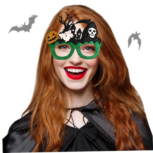 Licsaliwe Halloween-Sonnenbrille glitzernde Sensenmann-Spukhaus-Brillenfassung mit flexiblem Bügel Halloween-Partygeschenke für Cosplay und Foto-Requisiten Grün von Licsaliwe
