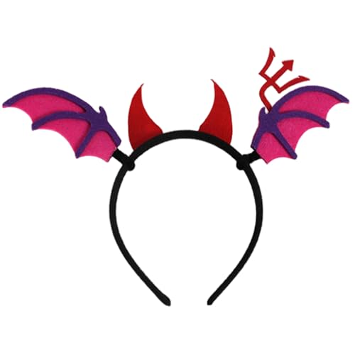 Licsaliwe Halloween-Stirnband fluoreszierendes rotes Haarband mit Hörnern und Fledermaus elastisches Halloween-Haar-Accessoire für Cosplay und Foto-Requisiten von Licsaliwe
