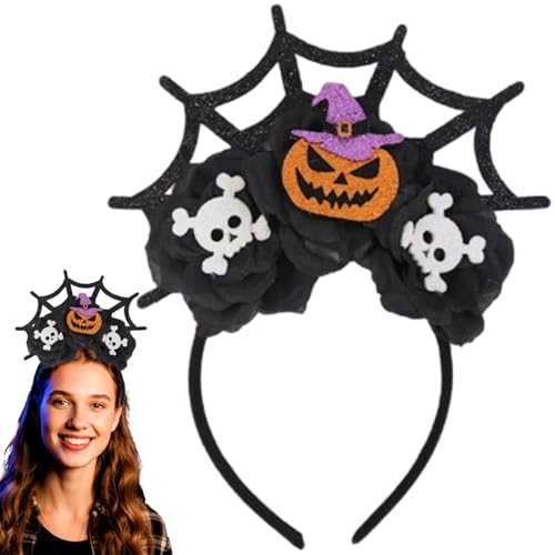 Licsaliwe Halloween-Stirnband glitzernde schwarze Blumen Kürbis-Spinnennetz-Haarschleife elastische Halloween-Haar-Accessoires für Cosplay und Foto-Requisite von Licsaliwe