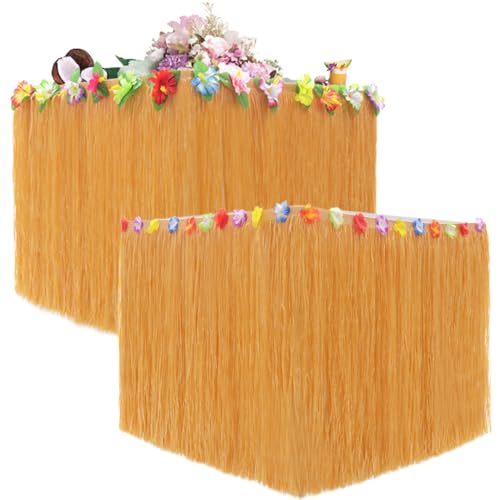 Licsaliwe Hawaiianische Tischrock, 2pcs Blumenrandgras für Tropische Tiki-Themen-Geburtstagsfeier, Bar/ 109x30in (gelb) von Licsaliwe
