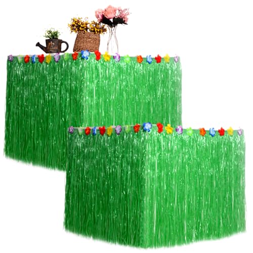Licsaliwe Hawaiianische Tischrock, 2pcs Blumenrandrandgras für Tropische Tiki-Themen-Geburtstagsfeier, Bar/ 109x30in (grün) von Licsaliwe