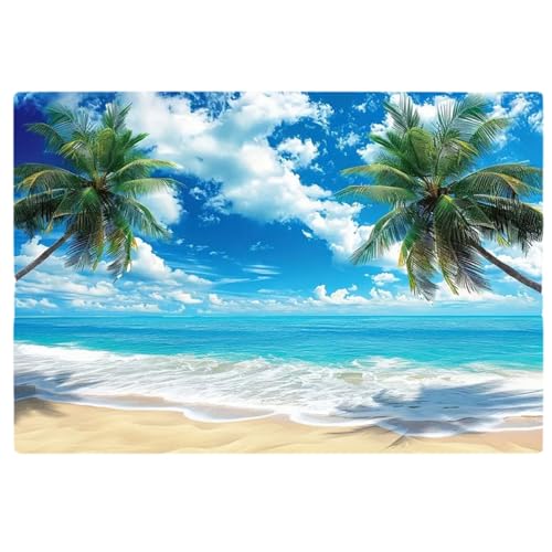 Licsaliwe Sunny Beach Wall Tapestry, handwaschbare, fade -resistente Polyester Kulisse mit blaues, wolkenem Himmel und Palme für Wohnzimmer, Schlafzimmer/71 x 91 Zoll von Licsaliwe