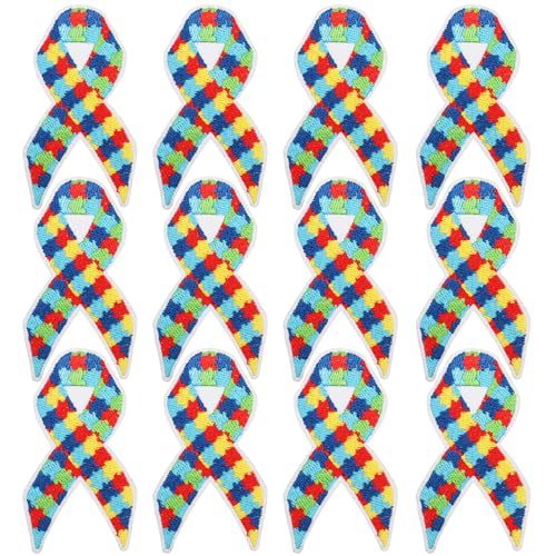 Ribbon Awareness Yard Signs, 12pcs Stickflecken, Nähen an/Kleber/Bügeleisen auf Flecken Applikationen für Kleidung, Kleid, Hut, Jeans, DIY -Accessoires/1, 7x3, 1 Zoll von Licsaliwe