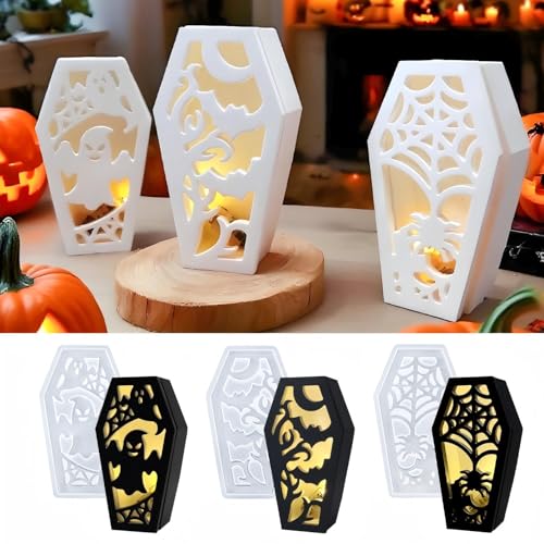 Silikonformen Gießformen Halloween | Silikonform Halloween Sarg, Gießformen Silikon Geschenkbox mit geister und Fledermaus Muster für DIY Halloweendeko (Sarg) von Lidary