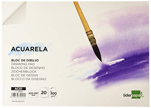 Liderpapel 932021 Zeichenblock mit verleimt Aquarellpapier mittlere körnung glatt 300 g/m2 A3 420 x 297 mm Papier weiß Liderpapel 932021 Zeichenblock mit verleimt Aquarellpapier mittlere körnung glatt 300 g/m2 A3 420 x 297 mm Papier weiß von Liderpapel