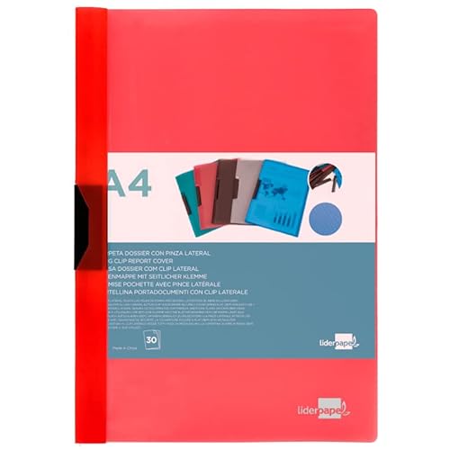 Ordner Liderpapel Dossier Seitenklammer, Polypropylen, DIN A4, Rot, transparent, 30 Blatt von Liderpapel