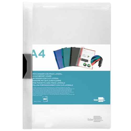Liderpapel Dokumentenmappe mit seitlicher Klemme aus Polypropylen, DIN A4, transparent, 60 Blatt, mit Schiebeklemme Liderpapel Dokumentenmappe mit seitlicher Klemme aus Polypropylen, DIN A4, transparent, 60 Blatt, mit Schiebeklemme von Liderpapel