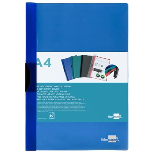 Ordner Liderpapel Dossier Seitenklammer, Polypropylen, DIN A4, transparent, Blau von Liderpapel