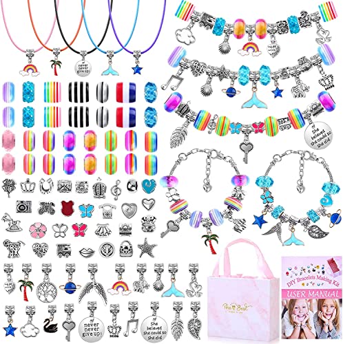 LieIe 91 Stück Charm Armband Making Kit, Mädchen Geschenke 5-12 Jahre, Armbänder Selber Machen Charm Armband Kit DIY Schmuckbastelsets Charm Armband Bastelset Geschenke für Mädchen von LieIe