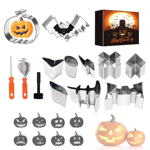 Halloween Kürbis Schnitzset mit Vorlagen: 13 Stück Edelstahl Kürbis Schnitzwerkzeug Erwachsene mit Hammer & Aufkleber Pumpkin Carving Kit für Familie DIYDekoration Halloween Kürbis Schnitzset mit Vorlagen: 13 Stück Edelstahl Kürbis Schnitzwerkzeug Erwachsene mit Hammer & Aufkleber Pumpkin Carving Kit für Familie DIYDekoration von Lieberpaar